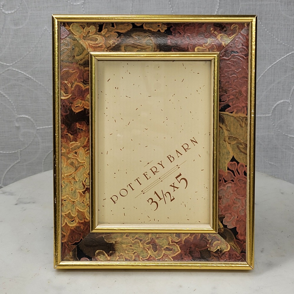 VTG Pottery Barn Picture Frame 3.5x5 Gold Trim Floral Decoupage Trim Tabletop